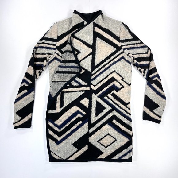 Lucky Brand Intarsia Knit Cardigan Waterfall Drape Open Front Boho Shawl Sweater - Picture 7 of 16